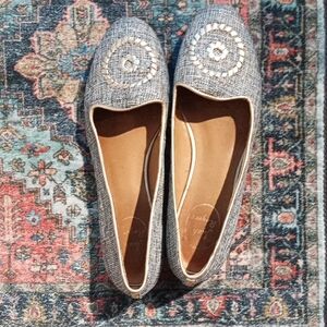Jack Rogers Woven Metallic Gray Embellished Ballet Flats Syze 10